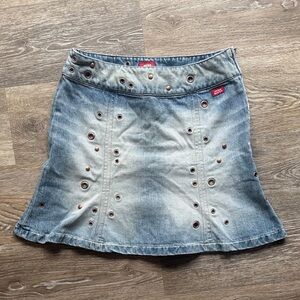 Miss Sixty Vintage y2k Light Blue Denim Mini Skirt with Eyelet Details